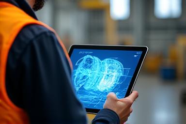 Tecnico che utilizza tablet per diagnostica industriale